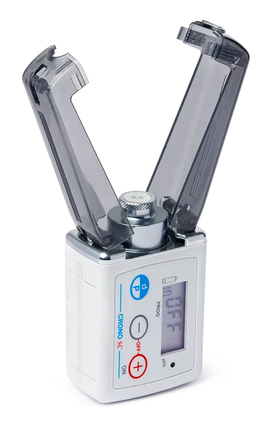 Pulmonary arterial hypertension infusion pump therapy Crono SC with open protective wings